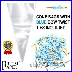 Clear Cellophane Cone Sweet Bags Small Large Sweetie Party Bag Gift Cones + Bows