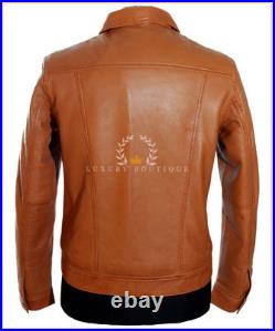 Convoy Tan Men's New Trucker Casual Designer Real Lambskin Leather Shirt Jacket