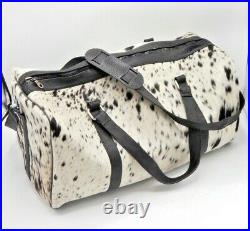 Cowhide Hair on Carry All Leather Duffle Weekender Bag Gym Sports Travel Handbag