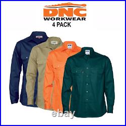 DNC Workwear 4 Pack Close Front Cotton Long Sleeve ShirtFlame Retardant 3204