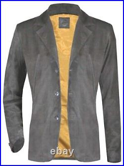 Dark Grey Formal Premium Suede Blazer Western Designer Jacket Men Notched Lapel