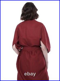 Dark Red Linen Kimono Style Wrap Robe / Lagenlook cocoon cardigan / Origami coat