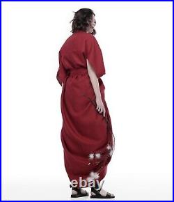 Dark Red Linen Kimono Style Wrap Robe / Lagenlook cocoon cardigan / Origami coat