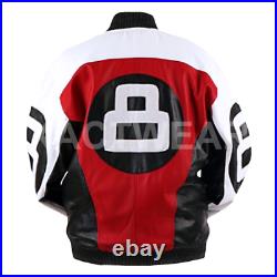 David Puddy 8 Ball Leather Jacket Mens Bomber Letterman Jacket ALL SIZES 7XL