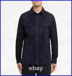 Designer Modern Men's Stylish Suede Shirt 100% Pure Sheepskin Slim Fit ShirtZL72