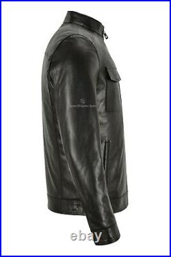 ELEGANT Mens Leather Jacket Semi Veg Tanned Black Casual Italian Lambskin Jacket
