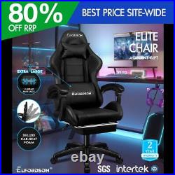 ELFORDSON Gaming Office Chair Extra Large Pillow Racing Executive Footrest Seat