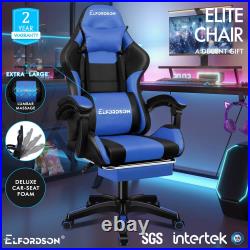 ELFORDSON Gaming Office Chair Extra Large Pillow Racing Footrest Seat PU Leather