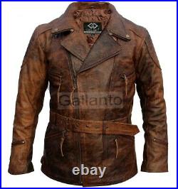 Eddie Mens 3/4 Motorcycle Long Biker Brown Distressed Vintage Leather Jackets