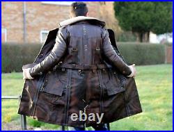 Elder Maxson Fallout Distressed Brown Cowhide Leather Long Coat / XS-5X & Custom