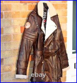 Elder Maxson Fallout Distressed Brown Cowhide Leather Long Coat / XS-5X & Custom