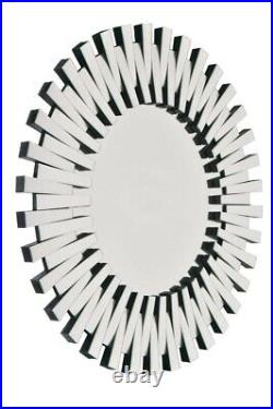 Extra Large Round Silver All Glass Starburst Wall Mirror Modern 4Ft 120cm