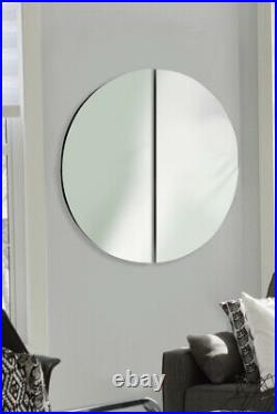 Extra Large Round Wall Mirror 2 Piece Frameless Home Decor All Glass 90cm X 90cm