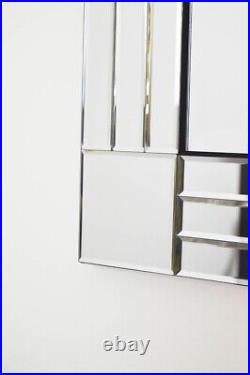 Extra Large Wall Mirror Silver All Glass Art Deco 3Ft11 X 2Ft8 120cm X 80cm