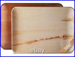 FOOGO Green Disposable Palm Large Serving Trays Wooden Plates Salad Eco