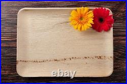 FOOGO Green Disposable Palm Large Serving Trays Wooden Plates Salad Eco