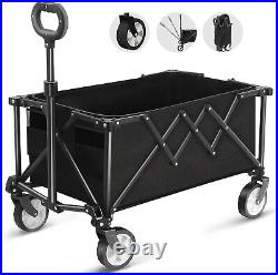 Foldable Cart on Wheels, Folding Wagon 220LBS/100kg Large Capacity All Black