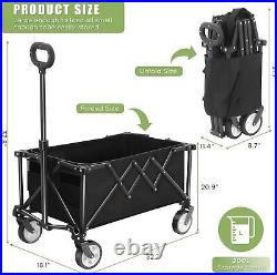 Foldable Cart on Wheels, Folding Wagon 220LBS/100kg Large Capacity All Black