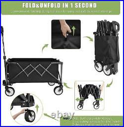 Foldable Cart on Wheels, Folding Wagon 220LBS/100kg Large Capacity All Black