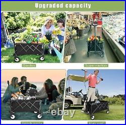 Foldable Cart on Wheels, Folding Wagon 220LBS/100kg Large Capacity All Black