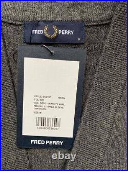 Fred Perry Tipped Sleeve Cardigan Sk4197 829 Graphite Marl New With Tags