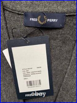 Fred Perry Tipped Sleeve Cardigan Sk4197 829 Graphite Marl New With Tags