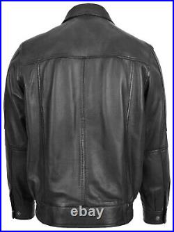 Gentlemens Real Leather BLACK Blouson Jacket Classic Casual Bomber Zip Up Coat