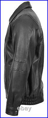 Gentlemens Real Leather BLACK Blouson Jacket Classic Casual Bomber Zip Up Coat
