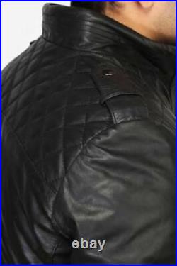 Genuine Lambskin Leather Men's Jacket Bikers Jacket Black