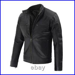 Genuine Soft Black Leather Jacket For Men's Biker
