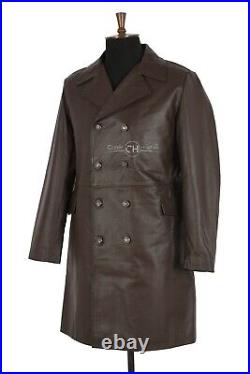 German Major General Brown Men's Designer Military WW2 Real Cowhide Leather Coat