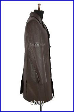 German Major General Brown Men's Designer Military WW2 Real Cowhide Leather Coat