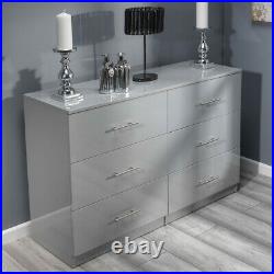 Grey ALL GLOSS Large 6 Drawer Chest of Drawers. Premium Bedroom Gloss Furniture