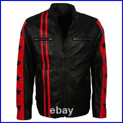 Halloweens Red & Black Men's Contrast Biker New Leather Jacket