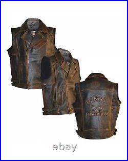 Harley Davidson Men's Motorcycle Knuckle Distressed Biker Genuine leather Vest