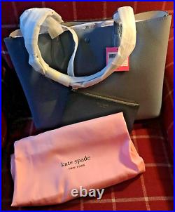 Kate Spade All Day Large Leather Tote Blue With Wristlet Pouch and Pink Duffle