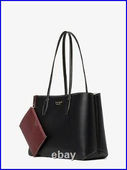 Kate Spade All Day Large Tote Bag, Black w. Burgundy Trim and Wristlet & Dustbag