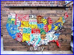LARGE 3D-USA LICENSE PLATE MAP ART Metal Wall Art- ALL 50 STATES (Pub Bar Art)