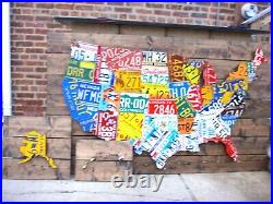 LARGE 3D-USA LICENSE PLATE MAP ART Metal Wall Art- ALL 50 STATES (Pub Bar Art)