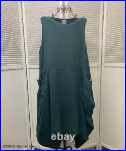 LD1066 Hunter Green Large NWT Match Point Linen Dress Flax Light Pockets NEW
