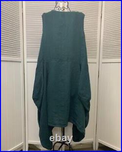 LD1066 Hunter Green Large NWT Match Point Linen Dress Flax Light Pockets NEW