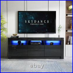 Large 1.6m TV Unit Stand Cabinet Sideboard High Gloss Front LED Light All Black