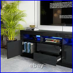 Large 1.6m TV Unit Stand Cabinet Sideboard High Gloss Front LED Light All Black