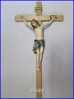 Large 33 Wall Crucifix Hand Painted & Hand Carved All Wood Corpus & Cross