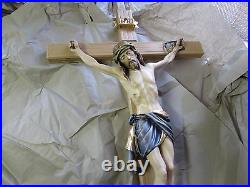 Large 33 Wall Crucifix Hand Painted & Hand Carved All Wood Corpus & Cross