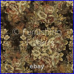 Large All Over Floral Pattern Black Colour Chenille Jacquard Upholstery Fabrics