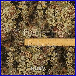 Large All Over Floral Pattern Black Colour Chenille Jacquard Upholstery Fabrics
