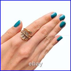 Large Leaf Art Deco Wedding Ring 14k Yellow Gold Diamond No Stone Jewelry