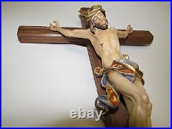 Large Leonardo Style Crucifix All Wood Hand Carved in Italy Painted Color