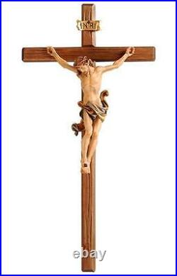 Large Leonardo Style Crucifix All Wood Hand Carved in Italy Painted Color
